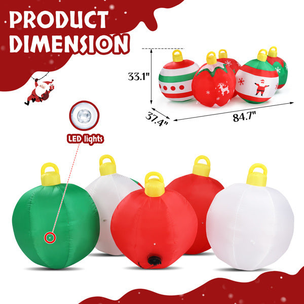 Five Christmas Balls, Five LED Lights, Christmas Inflatable Decoration (6.9ft)