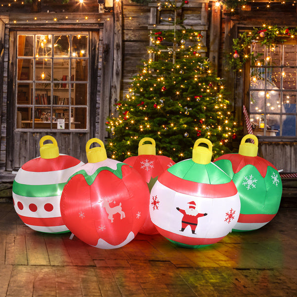 Five Christmas Balls, Five LED Lights, Christmas Inflatable Decoration (6.9ft)