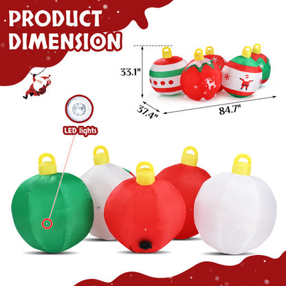 Five Christmas Balls, Five LED Lights, Christmas Inflatable Decoration (6.9ft)